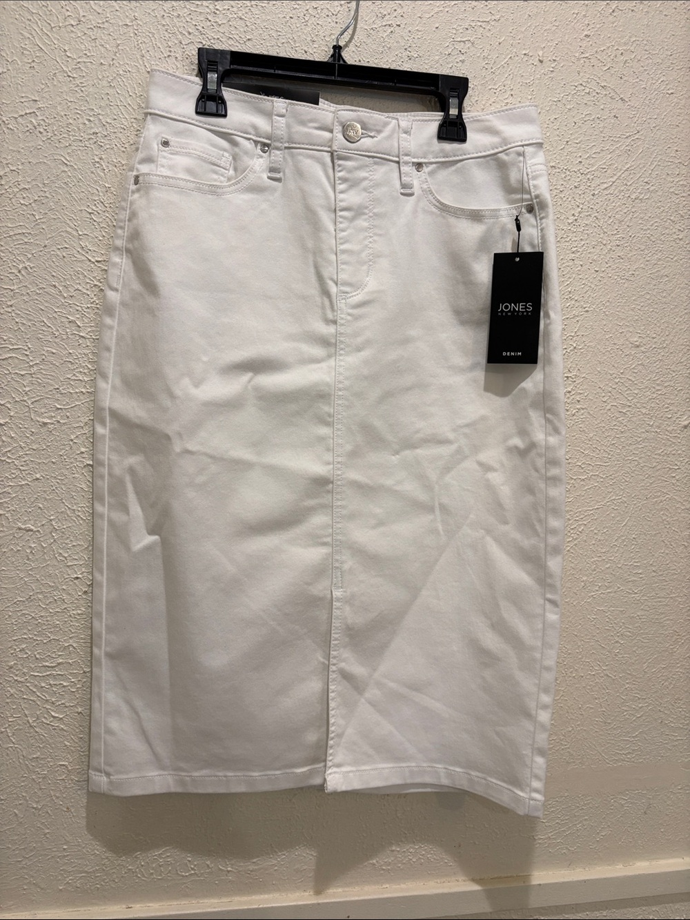 Jones New York White Denim Pencil Skirt with Front Seam
